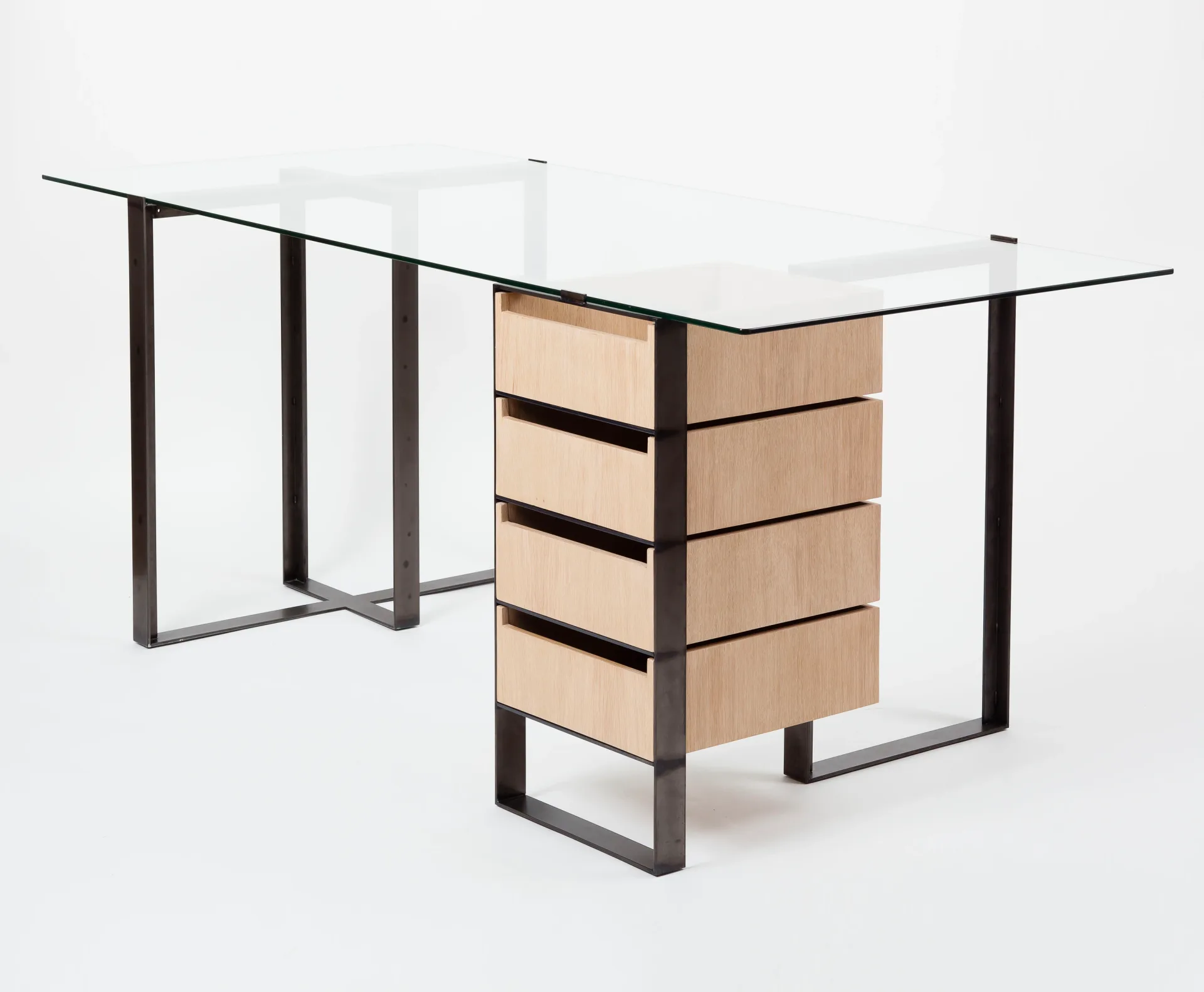 Bureau verre et métal-tiroirs bois-design Séverin 2