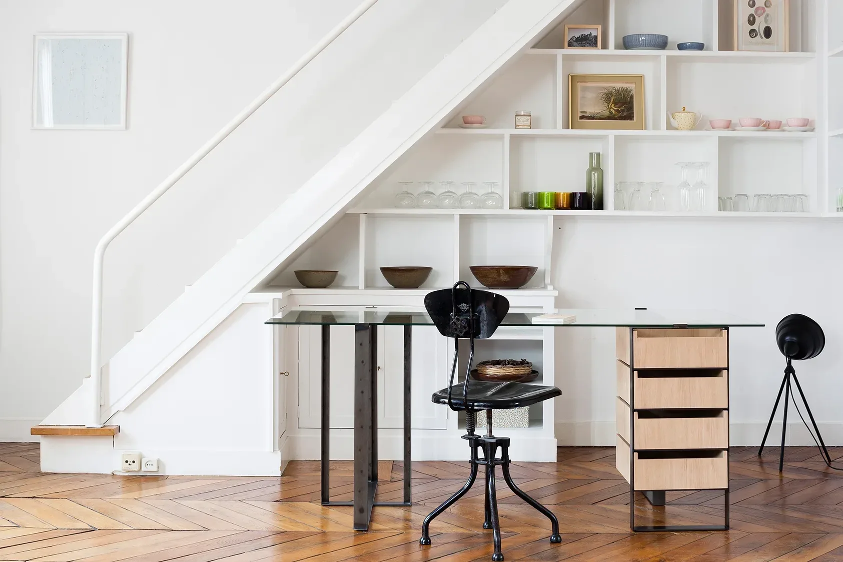 Bureau verre et métal-tiroirs bois-design Séverin 2